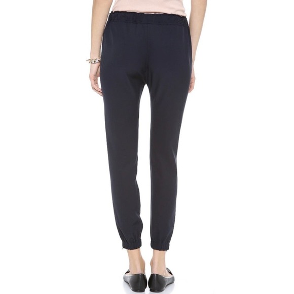NILI LOTAN Silk Jogger Pants Womens 2 Dark Navy Tapered Pull On Track Drawstring - Picture 2 of 16